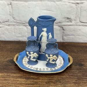 Vintage Made In Occupied‎ Japan Mini  Pitcher Two 2 Handle Vase Set With Tray